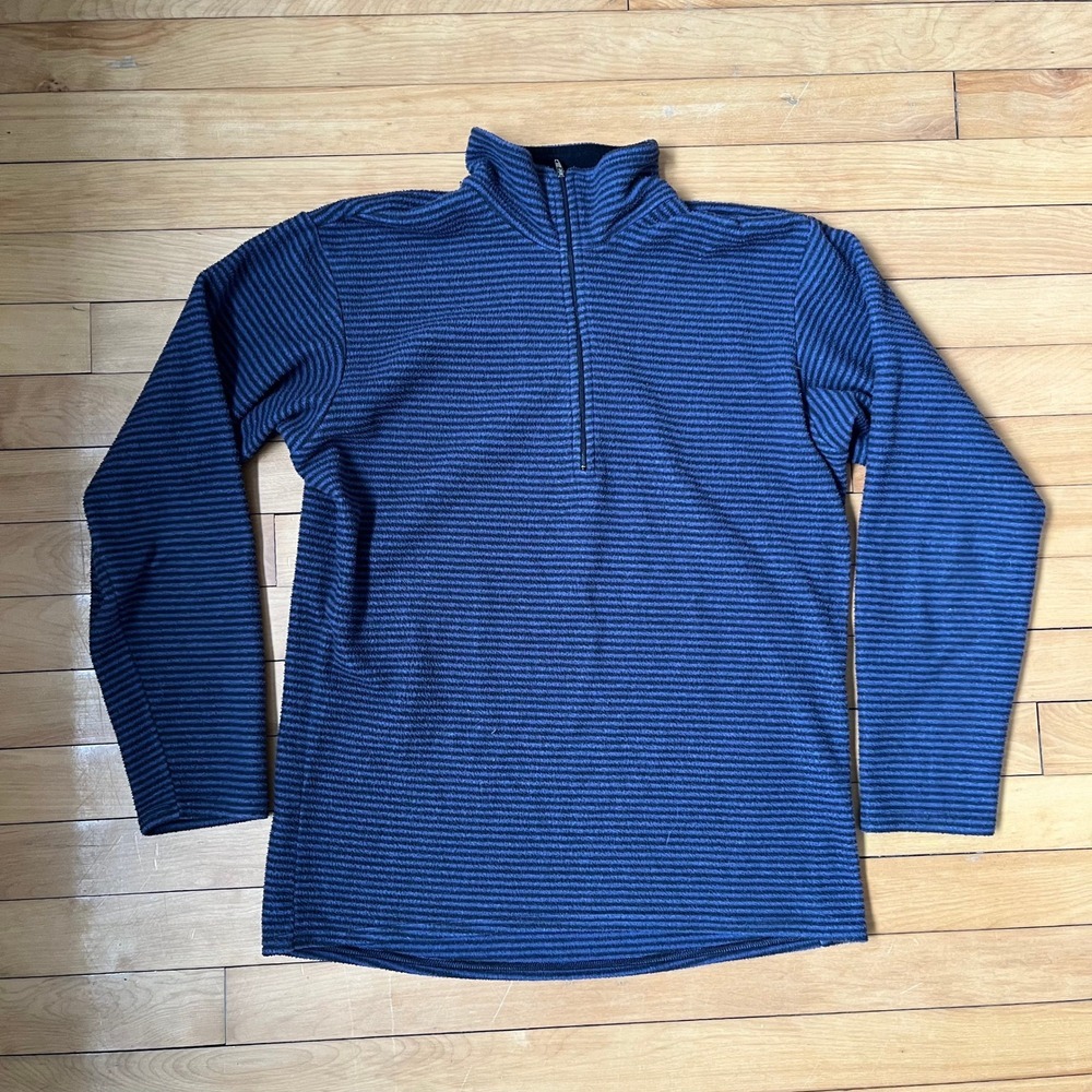 Patagonia Capilene Mens Medium Blue Striped Quarter Zip Fleece Pullover USA Made